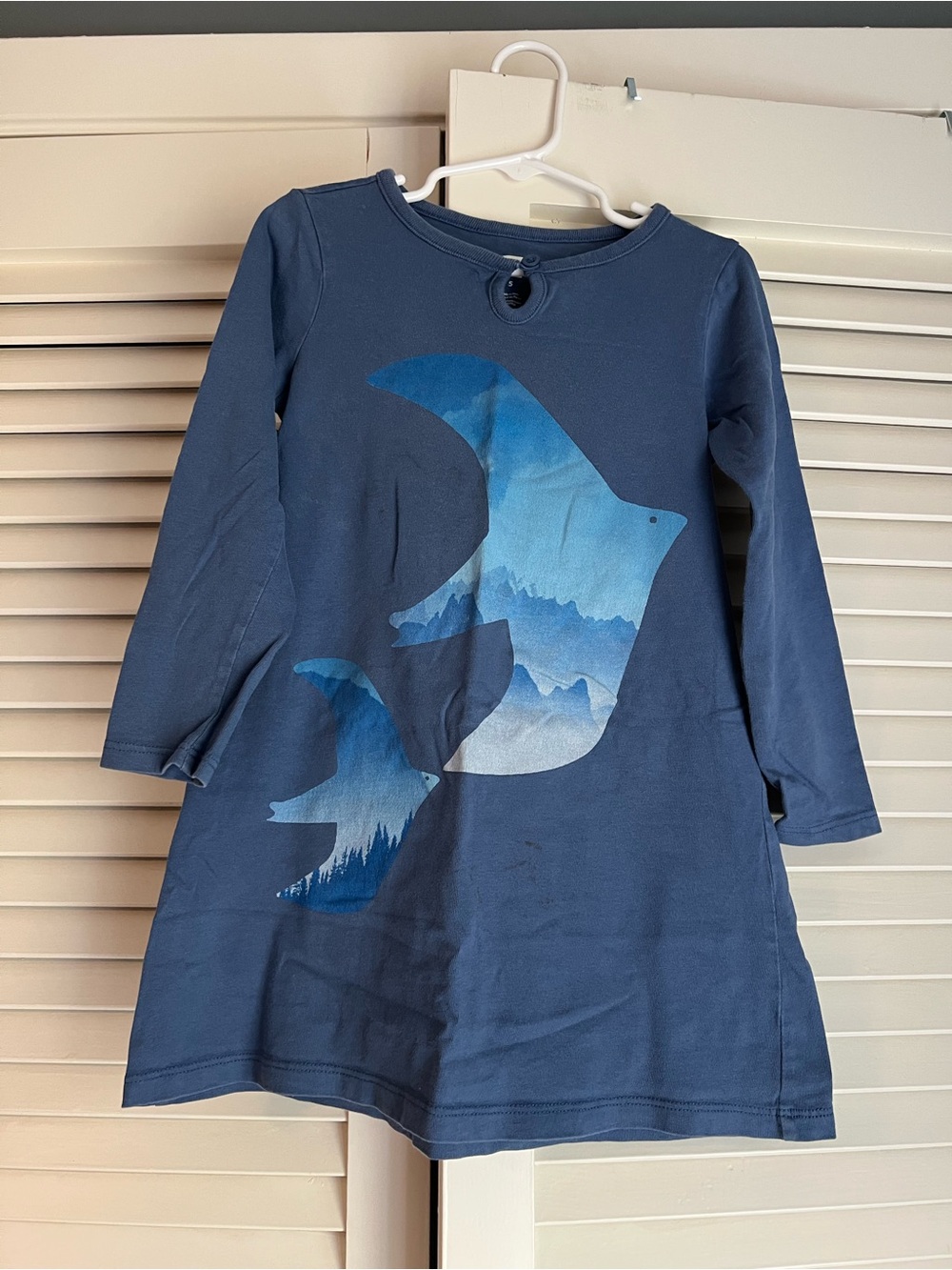 Tea Collection Girls Blue Bird Graphic Cotton Dress Size 5